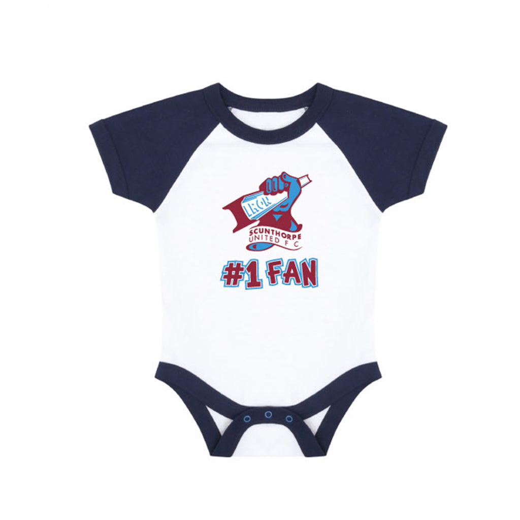 White & Navy #1 Fan Baby Grow